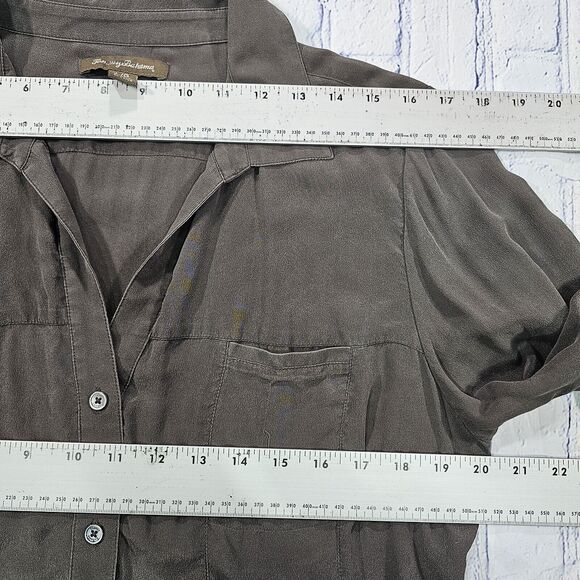 Tommy Bahama 100% Silk Button Up Shirt Blouse Top Dark Green Summer WOMENS SZ L - Picture 4 of 10
